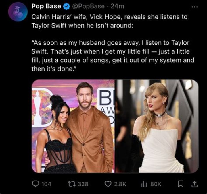 Calvin Harris has no clue wife Vick Hope listens to Taylor Swift's music when he’s not around